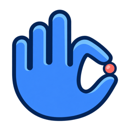 Dexhands blue hand symbol pinching a coral bead